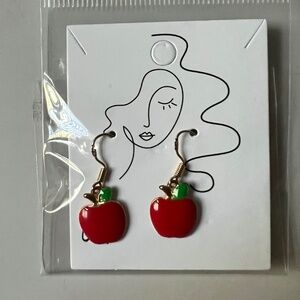 Small Red Apple Dangle Earrings – Teacher Gift,, Cute Statement Jewelry